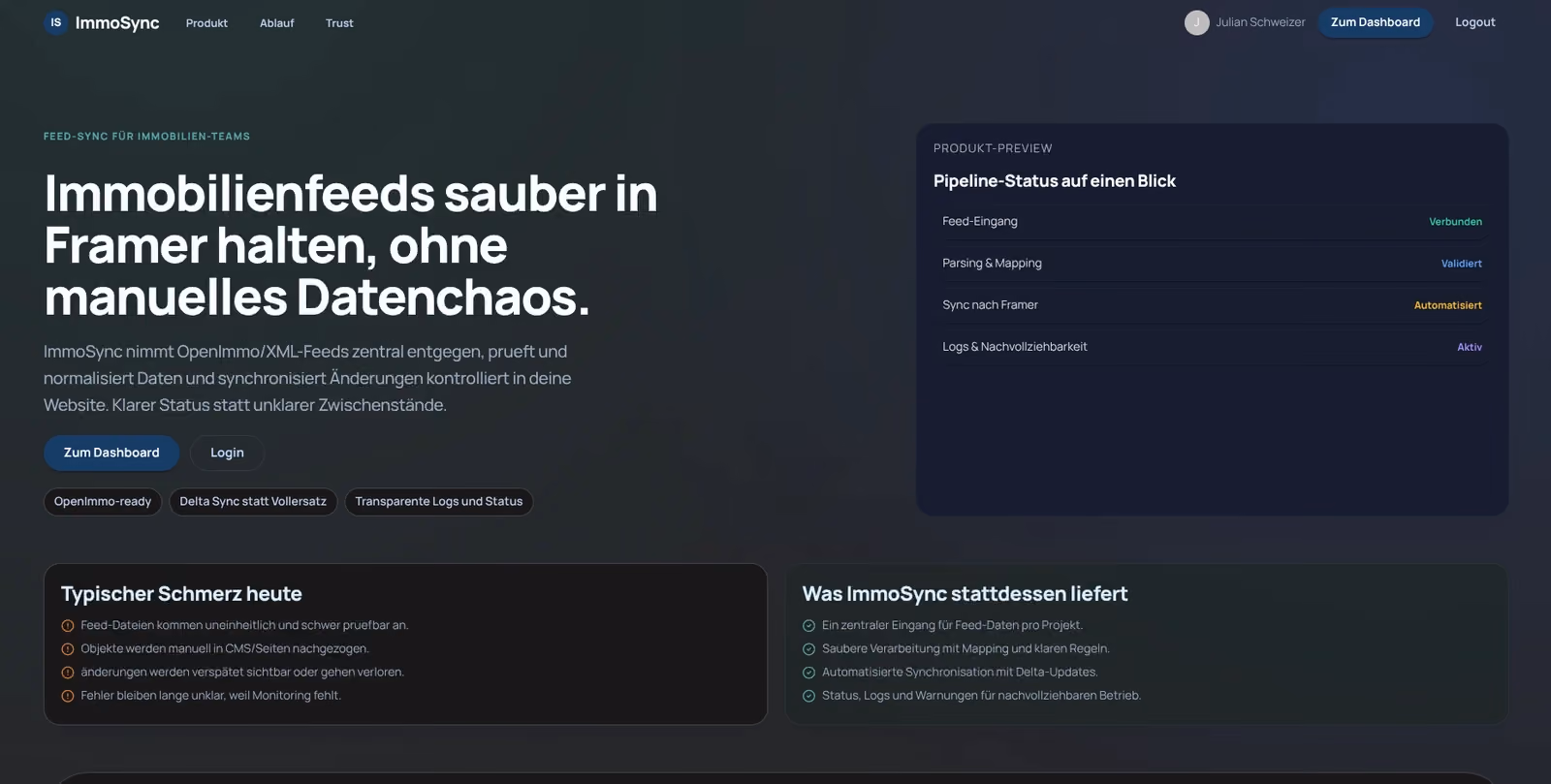 Startseite mit Produktvorschau